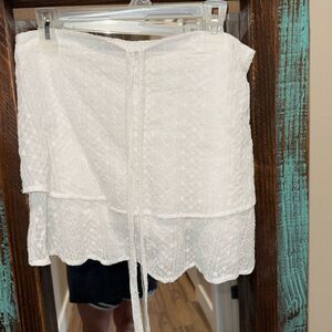 White Tiered Mini Skirt with Tie Front